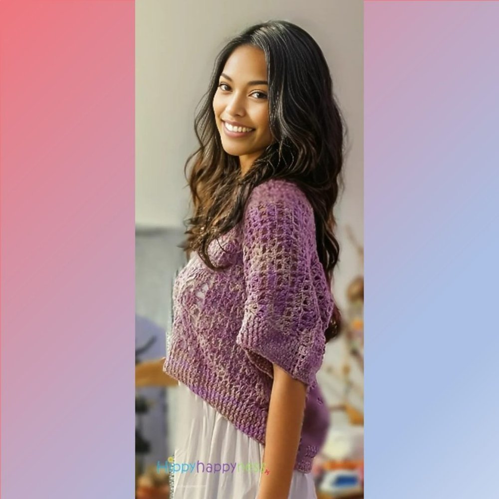 NWT Anthropologie Augden Crocheted Crop Top Sweater Lilac Purple Size Large - Picture 3 of 8